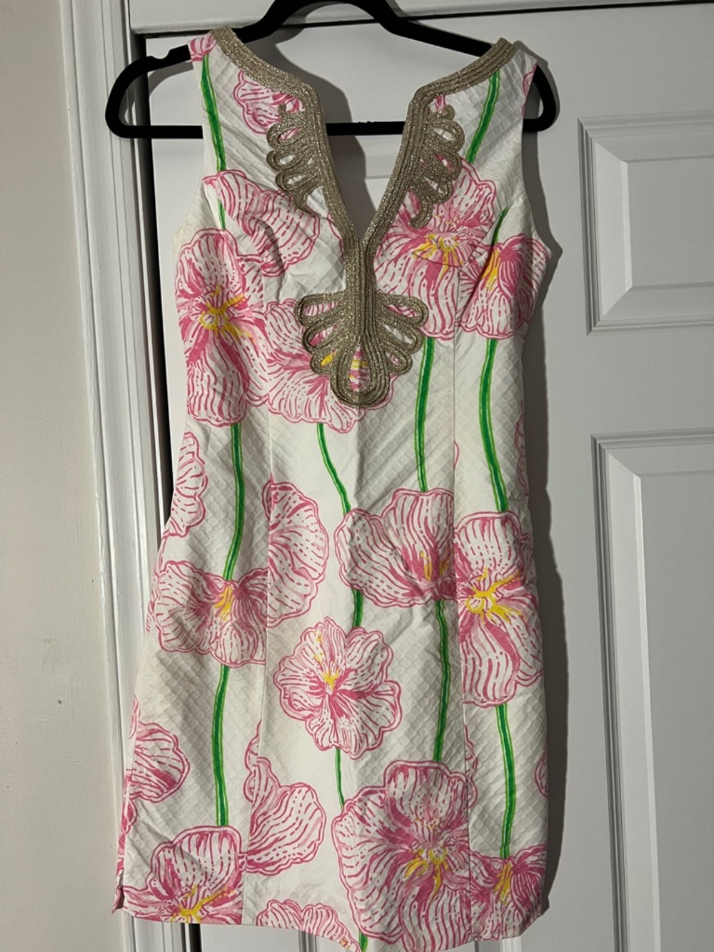 Lilly Pulitzer White Floral Shift Dress with Pink and Green